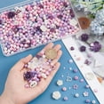thumbnail image 3 of Purple Acrylic Beads 300pcs 8mm Round Beads 30g Rose Flower Butterfly Resin Cabochon Beads 20g Half Pearls Rhinestones Flatback Pearl Beads for Bracelet Earring Necklace Jewelry Making DIY Purple, 3 of 5