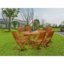 East West Furniture Diboll 7-piece Wood Outdoor Dining Set in Natural Oil