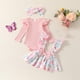 thumbnail image 2 of Odeerbi 0-18 Meses Conjunto Canastilla de Verano Para Niña Body de Punto Elástico de Algodón Falda Con Tirantes Florales Cinta Para La Cabeza Conjunto de Tres Piezas Mono Con Volantes, 2 of 8