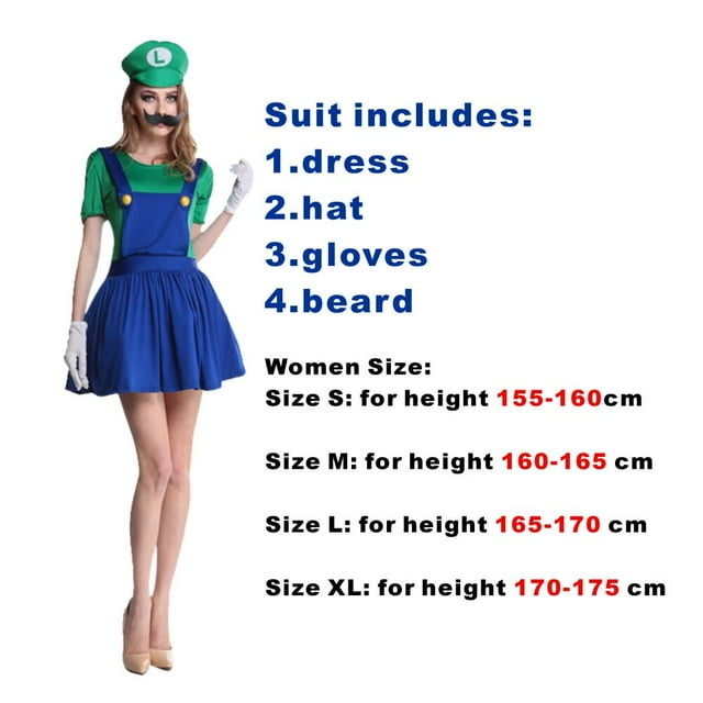 Disfraz de Super Mari Bros. para Halloween, carnaval, Luigi, para hombre y mujer, mono elegante con sombrero, bigote y guantes.