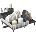 thumbnail image 1 of SONGMICS Escurreplatos Expandible, Escurreplatos de Cocina de Acero Inoxidable, con Pico Giratorio, para Vasos, Copas, Sostiene Utensilios, Tablas de Picar y Sartenes, Plata y Negro, 1 of 5