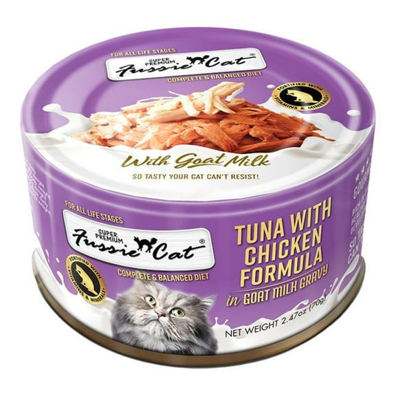 Fussie Cat 888641133475 2.47 oz Premium Tuna with Chicken in Goat Milk Gravy Cat Food