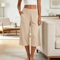 thumbnail image 3 of Bloomae Women's Capri Pants Lightweight Loose Fit Casual Palazzo Capris Elastic High Waisted Wide Straight Leg Comfy Lounge Cropped Trousers with Pockets, 3 of 6