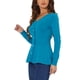 thumbnail image 4 of INSPIRAR CHIC Suéter Peplum de Cuello en V para Mujer, Tejido Acanalado, Manga Larga, Pulóver Casual S Azul Pavo Real, 4 of 6
