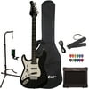 Sawtooth Black ES Series Left-Handed Electric Guitar with Chrome Pickguard - Includes: Gig Bag, Amp, Picks, Tuner, Strap, Stand, Cable, Guitar Instructional, & Free Music Lessons