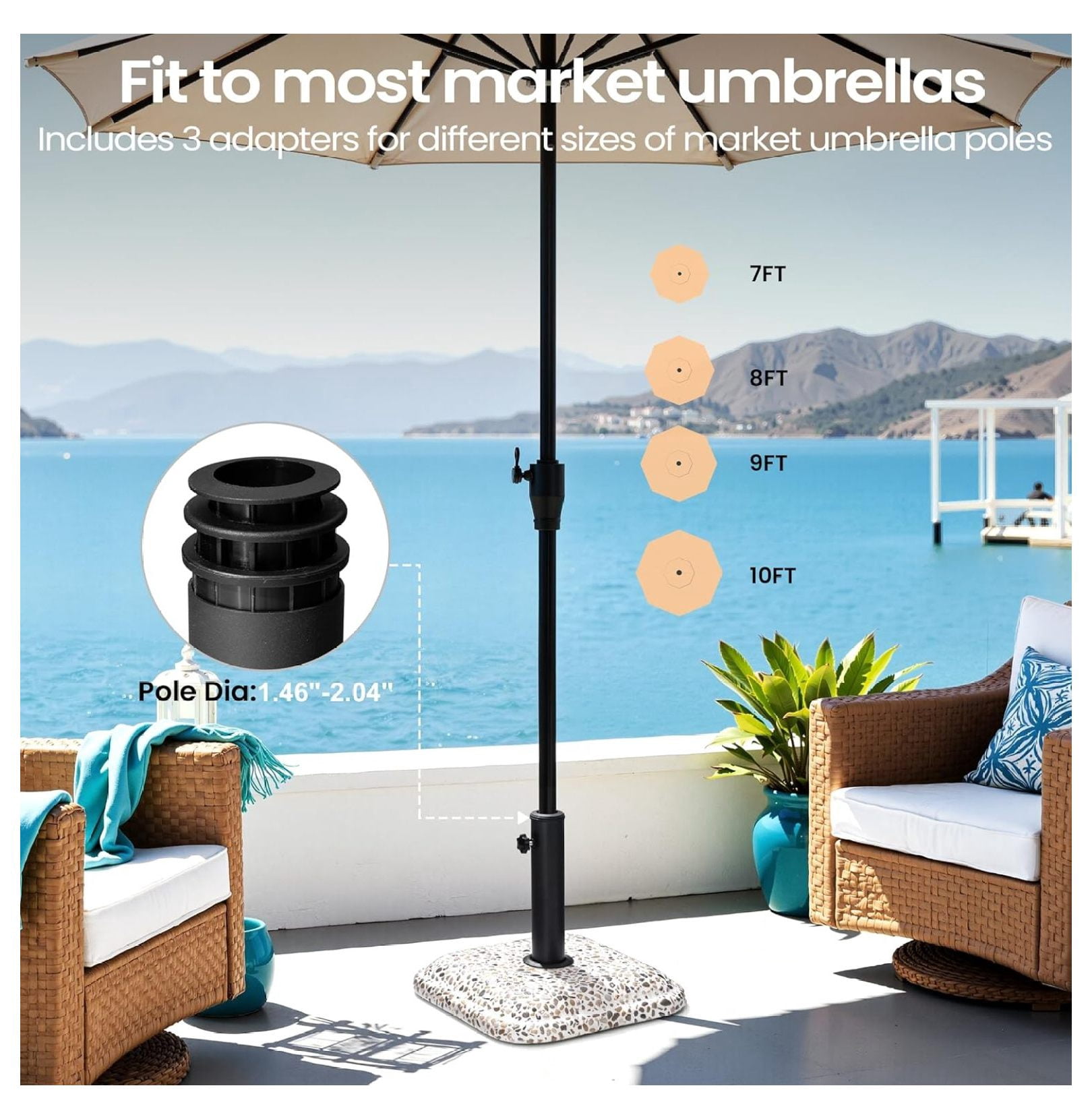 Patio Umbrella Base, 45lbs, Square Cobblestone Concrete Stand, Heavy Duty Umbrella Stand for Outdoor, Lawn, Deck, Poolside