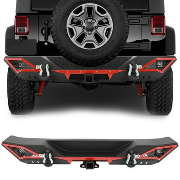 cciyu Rear Bumper Compatible for 2007-2018 for Wrangler JK/JKU with D-ring, LED Lights