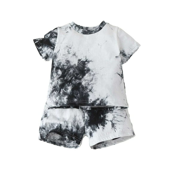 LYMAYTER Newborn Boys Summer T-Shirt Outfit 2PCS Infant Tie Dye Short Sleeve Tee Tops Shorts Set for 6-36M