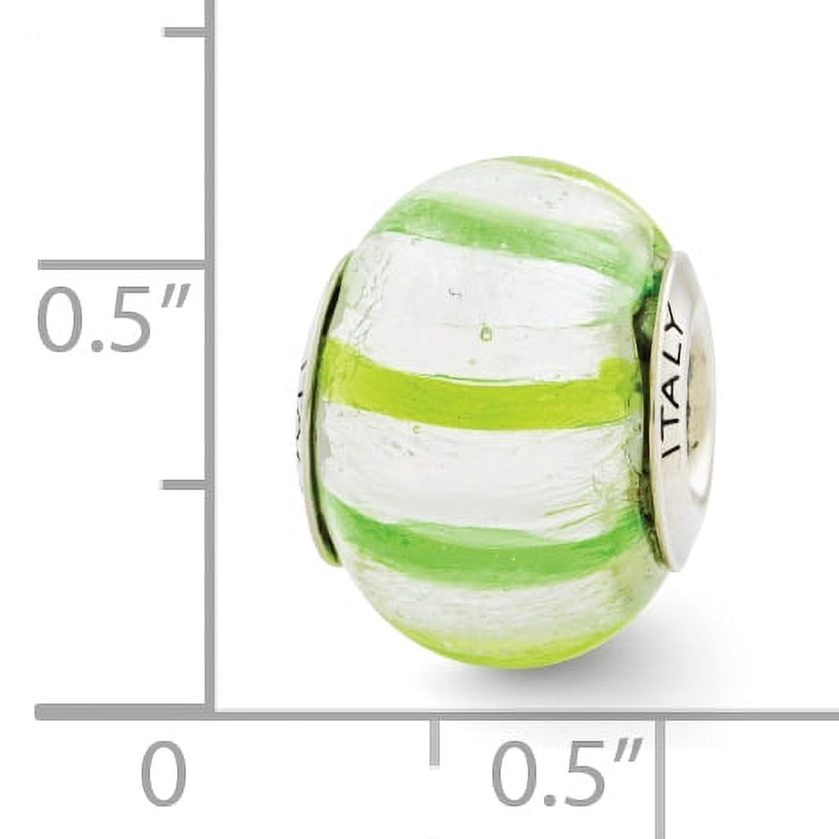 925 Sterling Silver Polished Oxidized Reflections Light Dark Green Italian Murano Glass Bead Charm 13.64x10.00mm Wide Pe