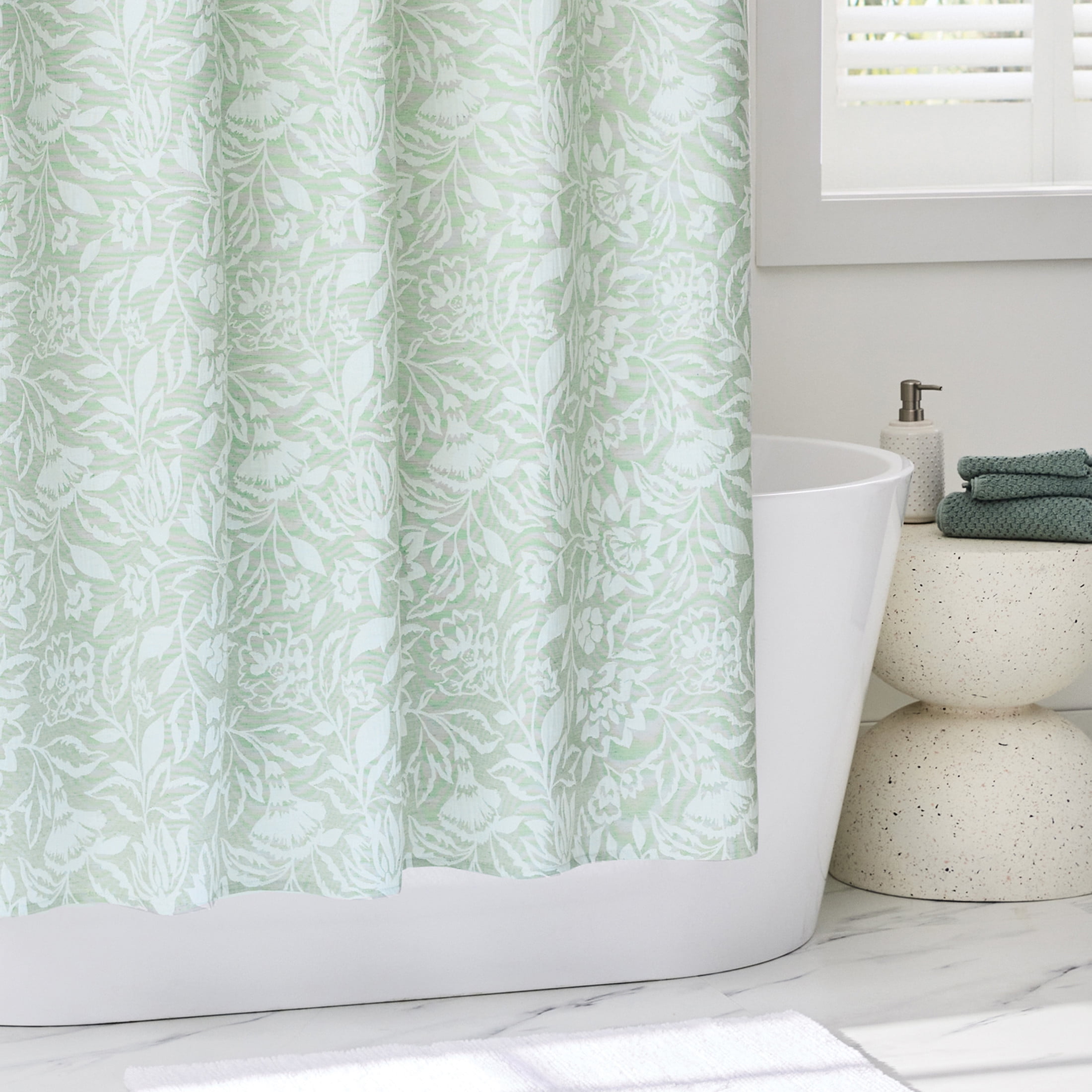 Better Homes & Gardens Floral Matelasse Shower Curtain, Green, 72 in x 72 in, 1 Piece