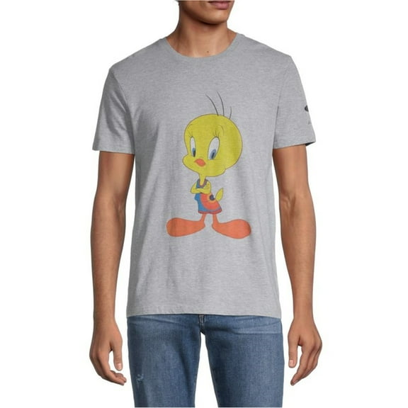 Elevenparis Mens Space Jam Tweety Graphic T-Shirt, Grey, Medium