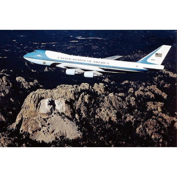 Air Force One 747 over Mount Rushmore Style -1 - 12x18 Inch Laminated Aviation Poster - Stunning Detail and Bold Colors