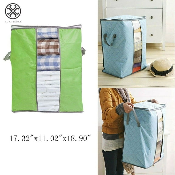 Luxtrada Foldable Storage Bag Organizers, Waterproof Anti-Mold Moisture Proof Clothes Storage Container Zipper Bag with Clear Window Carry Handles for Blanket Comforter Bedding, Closet Storage Boxes