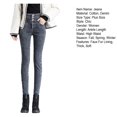 thumbnail image 7 of comerut Women Winter Jeans High Waist Faux Fur Lining Slim Fit Button Closure Soft Warm Thick Solid Color Pockets Pencil Pants Lady Autumn Trousers, 7 of 7