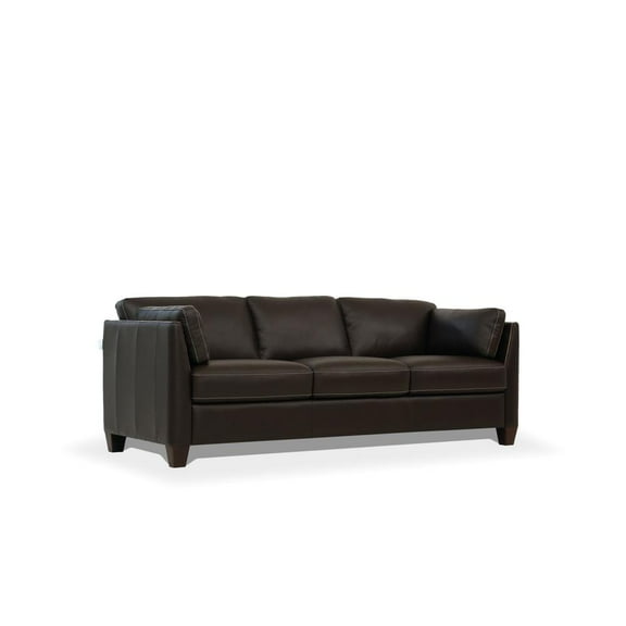 HomeRoots 81" Chocolate Leather And Black Sofa