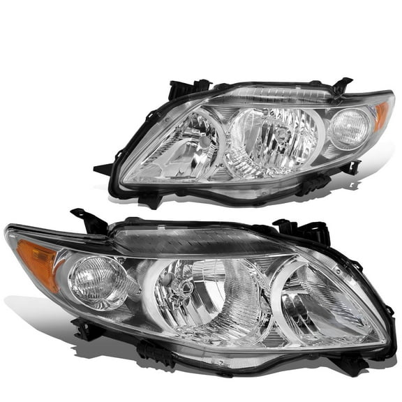 DNA Motoring For 09-10 Toyota Corolla Chrome Amber Corner Headlight Lamps Pair Replacement