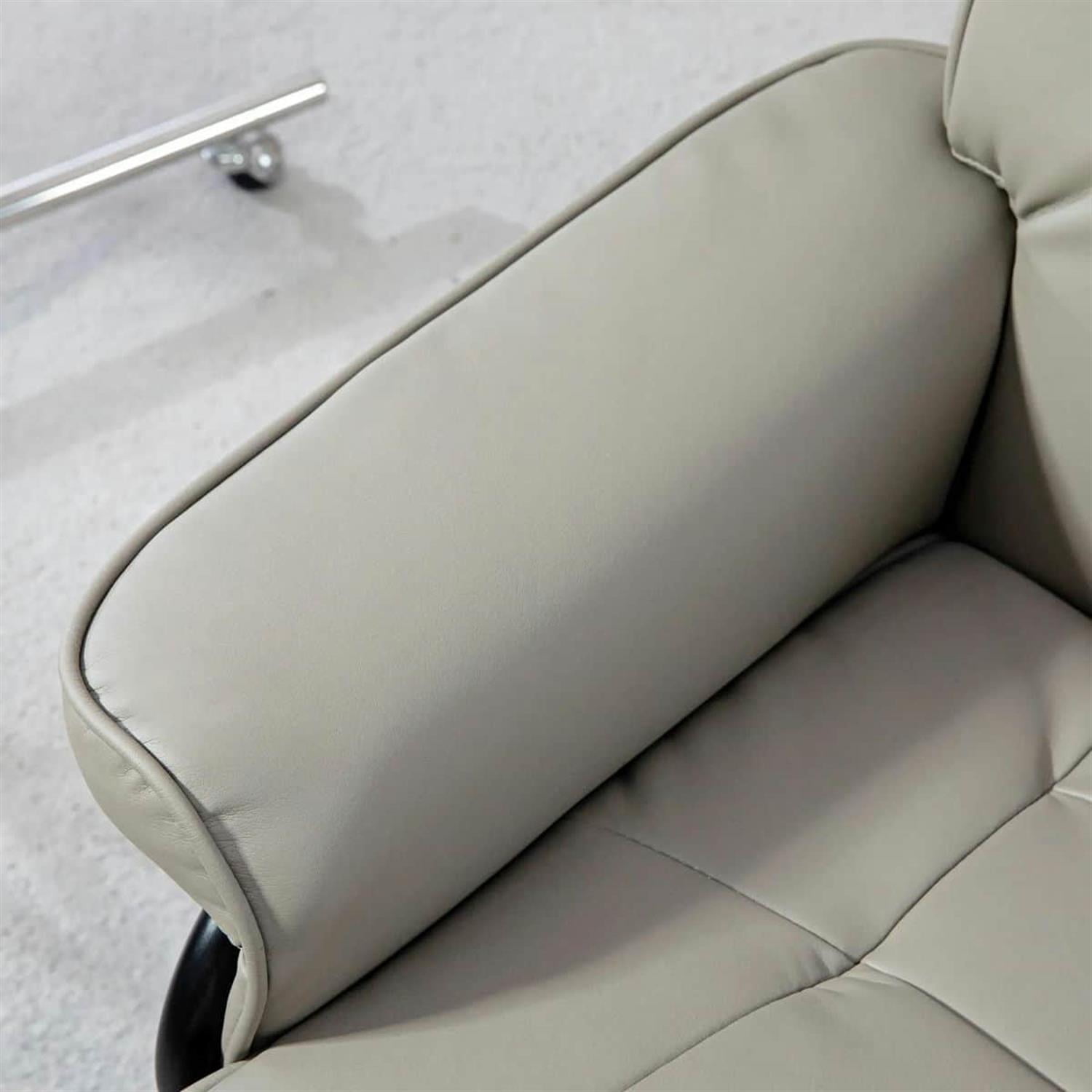 Demi Bonn 40" High-Back Faux Leather Swivel Recliner with Ottoman, Wood Base for Living Room, Stylish Home Relaxing Chair, Gray