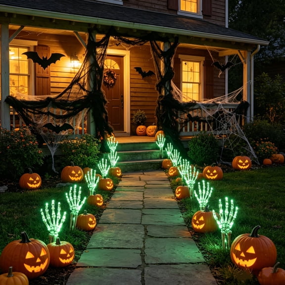 AuroraX Halloween Skeleton Hand Stake Skeleton Hand Solar Light LED Outdoor Battery Operated Waterproof Halloween Decorations for Yard Green