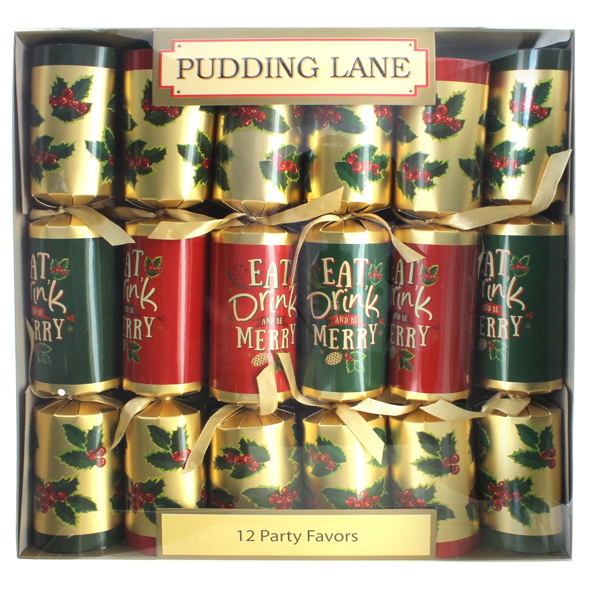 Pudding Lane Eat, Drink, & Be Merry Christmas Crackers 12 Pack