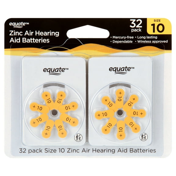 Equate Zinc Air Hearing Aid Batteries, Size 10, 32 Count