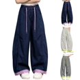 thumbnail image 2 of Generic Girls Sweatpants Baggy Barrel Pants Wide Leg Drawstring Open Bottom Casual Sweat Pants with Pockets Color Block Trendy Wear, 2 of 4