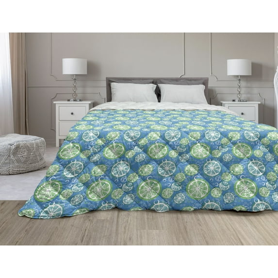 Turquoise Down Alternative Comforter, Stained Glass Style Dimensional Pastel Bluish Mosaic Triangles, Microfiber Quilt for All Season, 5 Sizes, Dark Seafoam and Almond Green, by Ambesonne
