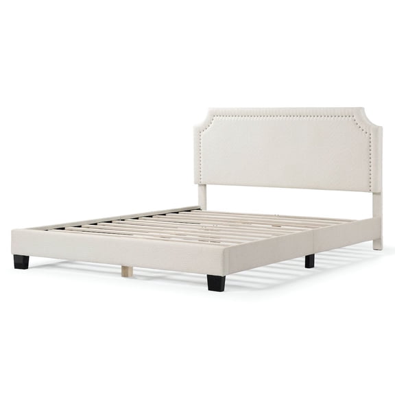 Furniture of America Lila Boucle Fabric Mattress Ready Queen Bed in White