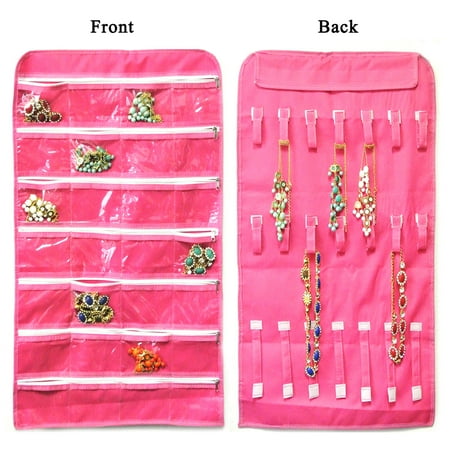 Wrapables® 28 Zippered Pockets Hanging Jewelry Organizer with 21 Holding Loops, Pink