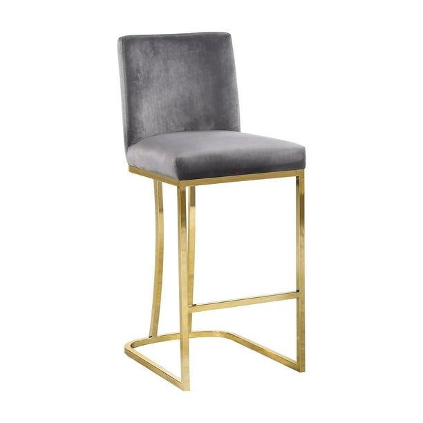 Meridian Furniture Inc Heidi 26 In, Grey Velvet Tufted Bar Stools White Gold