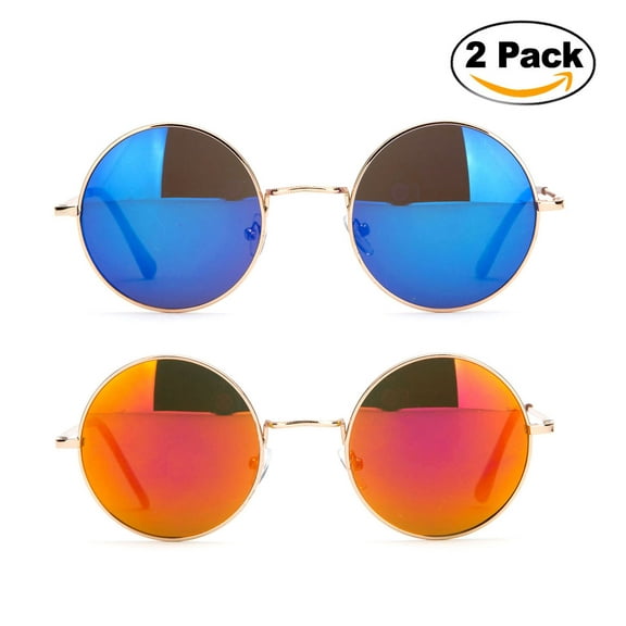 Glassic Hippy 60's Vintage Retro Circle Round Sunglasses & Clear Lens Eye Glasses, Slim Metal Full-rim with Comfortable Metal Spring Temple