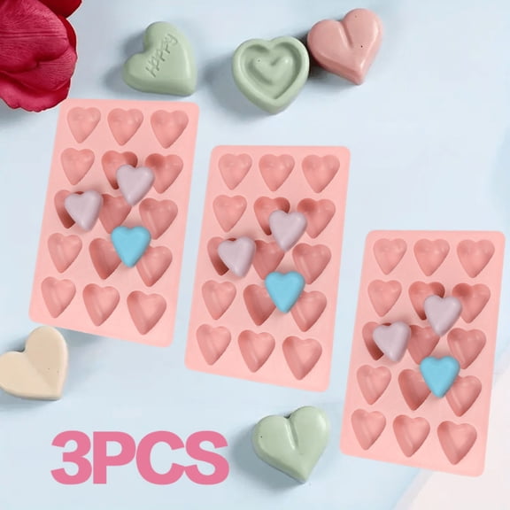 Heart Shaped Molds 3Pcs, Silicone Chocolate and Candy Molds for Valentine's Day, Multi-Use for Resin, Jelly, Ice and Baking
