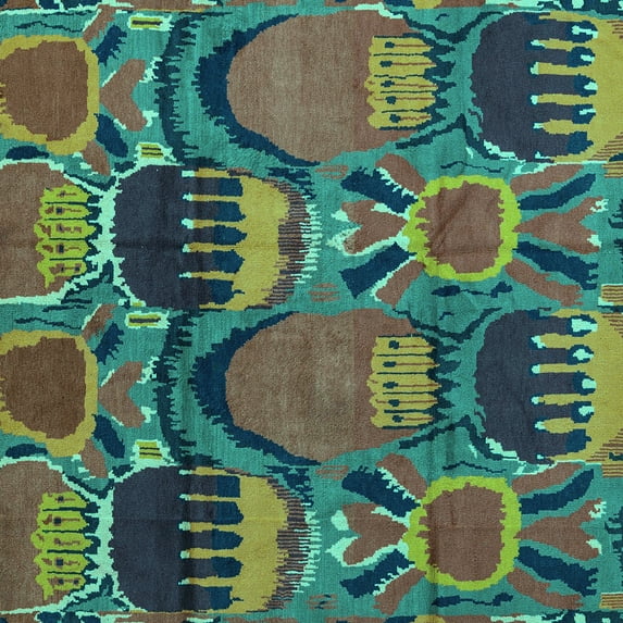 Ahgly Company Indoor Square Abstract Turquoise Blue Modern Area Rugs, 5' Square