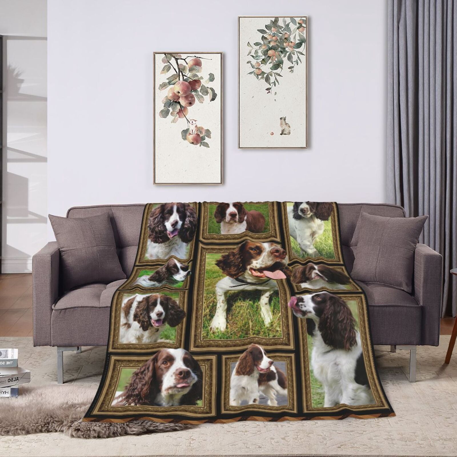 Wijzvio English Springer Spaniel Dog Throw Blanket Soft Fuzzy Fleece Blanket For Couch Bed Living Room Decoration 50"X40"