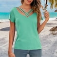 thumbnail image 2 of Holzkary Short Sleeve Shirts for Women Criss Cross V Neck Plus Size Solid Color Loose Tshirts Summer Fall Tops Casual Fashionable V Neck Sleeve Hanging Neck Hollow Short Sleeved Top Sky Blue 3Xl, 2 of 9