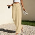 thumbnail image 7 of Bovxnpu Womens Cotton Linen Pants Wide Leg Trousers Loungewear Pant Beach Work Trousers Women's Summer Linen Solid Pants Elastic Waist Pockets Full Length Casual Pants, 7 of 7