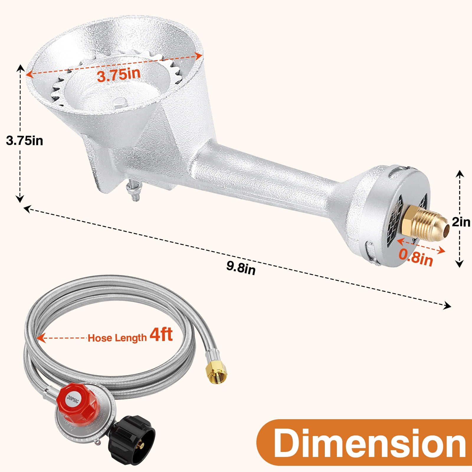 SIXDAY High Pressure Burner Head, 0-20 PSI Adjustable Regulator, 4.1ft Hose & Brass Fitting for Outdoor Cooking, Camping, Brewing & BBQ