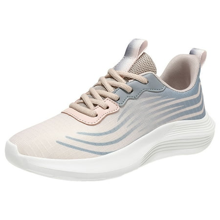 Fauean Women Sneakers Fashionable and Simple Color Blocking Shoes Lace up Casual Shoes Pink Size 38