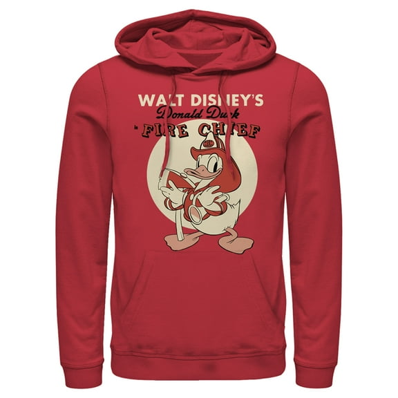Men's Mickey & Friends Fire Chief Donald Pull Over Hoodie Red Small