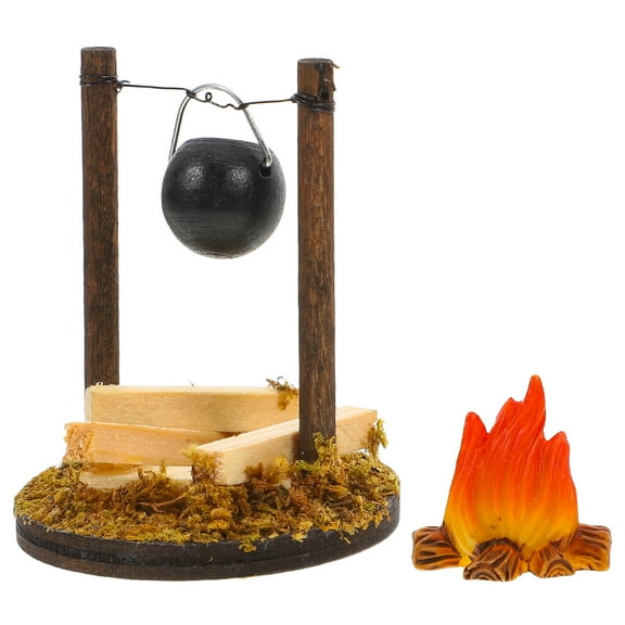 WORGEOUS 2 Pcs Dollhouse Campfire Mini Bonfire Model Miniature Hanging Stove Camping Kit For Dollhouse Kitchen Accessories Fairy Garden Landscape Decoration