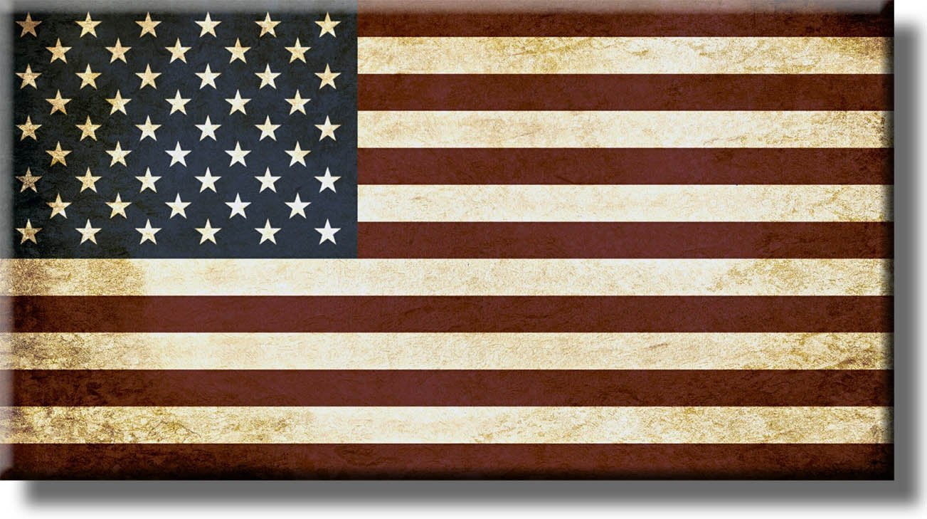 Vintage American Flag Picture on Stretched Canvas, Wall Art Décor