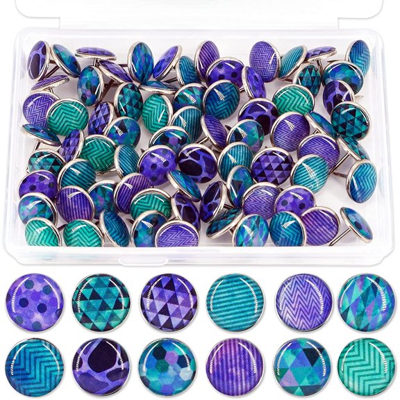 Decorative Creative Fashion Steel Push Pins for Bulletin Board,Cork Boards or Photos Wall, Maps 84 pcs (Purple Geometric Watercolor)