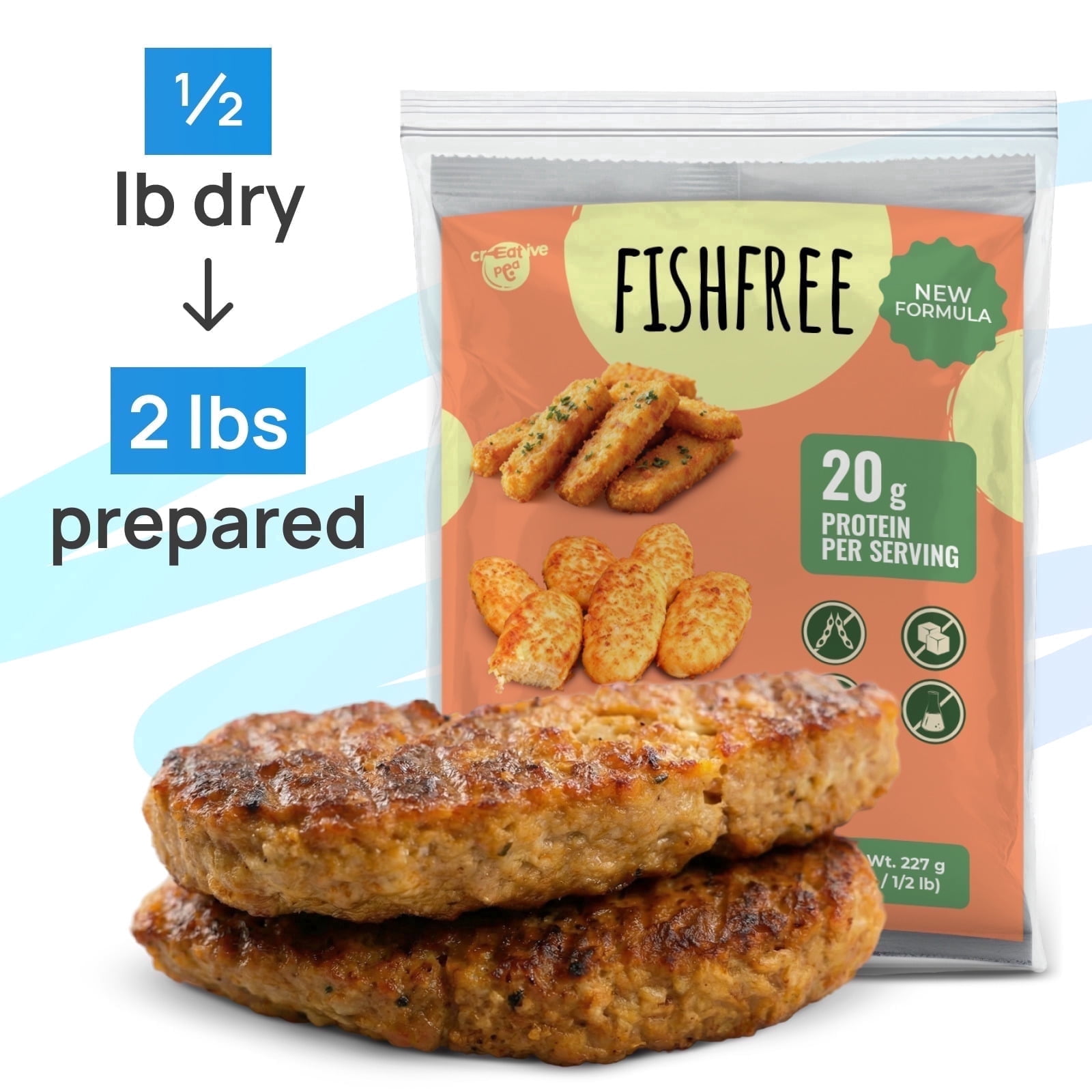 Creative Pea Fish Free Vegan Plant-Based Meat Substitute | 20g Protein Per Serving | Shelf-Stable Dry Mix Makes ~2 lb | Gluten-Free Meat Alternative (227 Grams)
