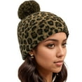 thumbnail image 4 of Women's Knit Hat Winter Leopard Warm Hat Print Fashion Pompom Ball Hat Warm Knit Beanie, Brown, 4 of 8