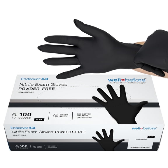 WellBefore Black Nitrile Disposable Gloves - XSmall 100 Ct. Disposable Powder-Free and Latex-Free
