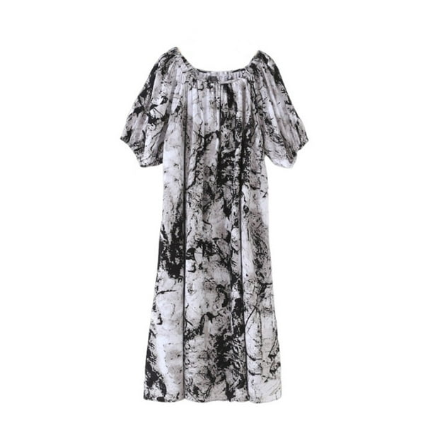 Vestido de Verano para Mujeres Cuello Redondo Impreso de Manga Corta, Vestido Casual de Moda para el Hogar Y Diario