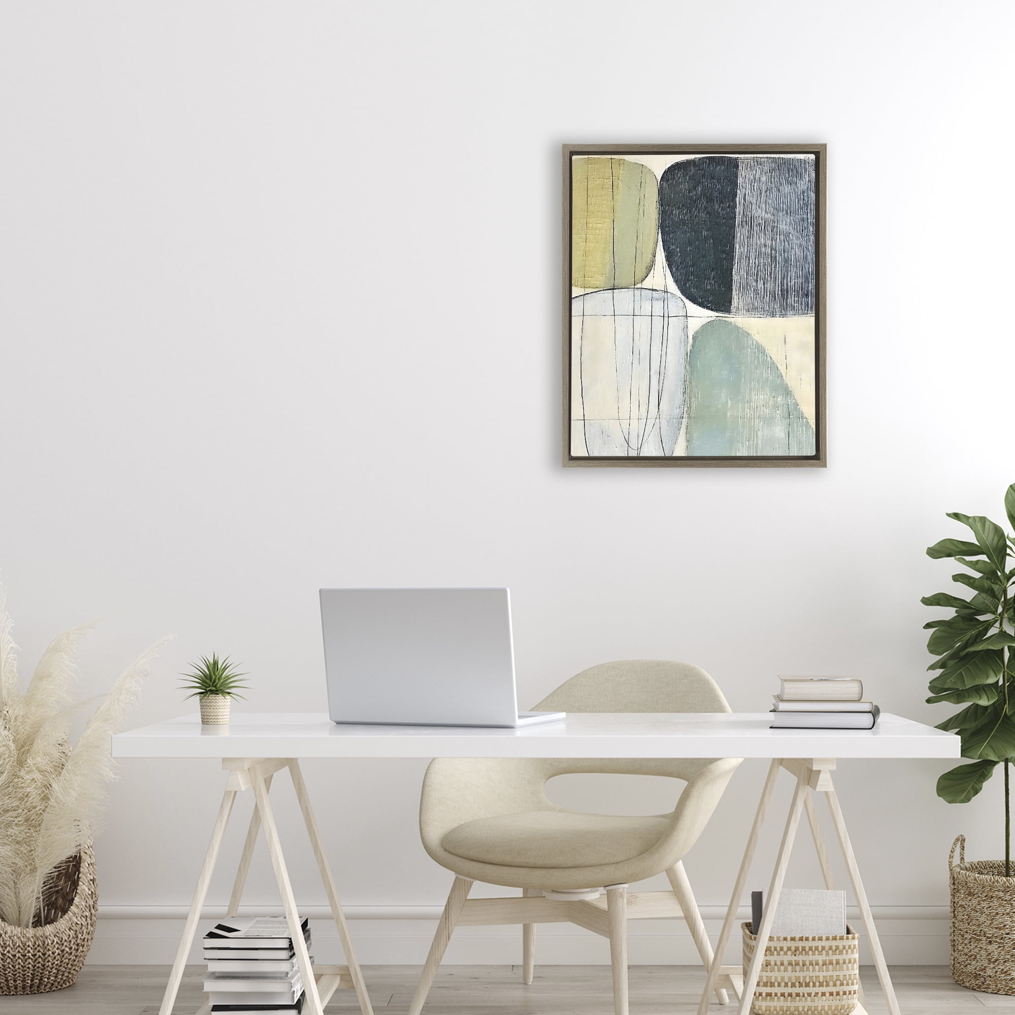 Stupell Industries Modern Organic Composition Brown Framed Floater Canvas Wall Art, design by Riley B