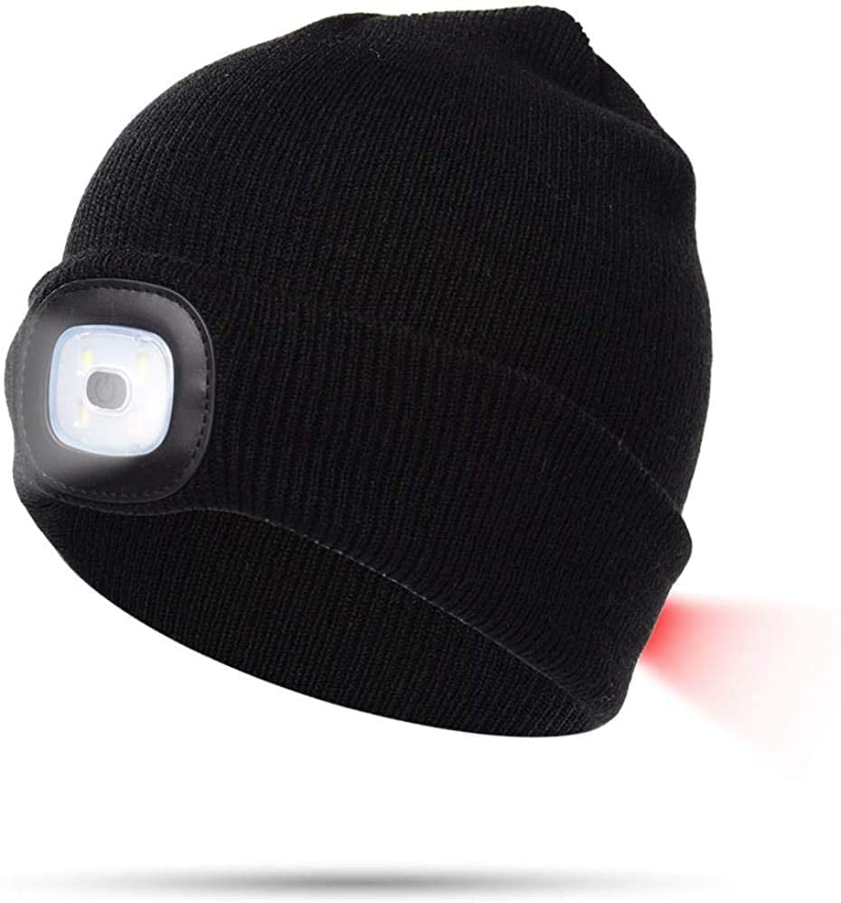 Unisex LED Battery Powered Headlight Beanie Knitted Hat Black 3 Brightness set