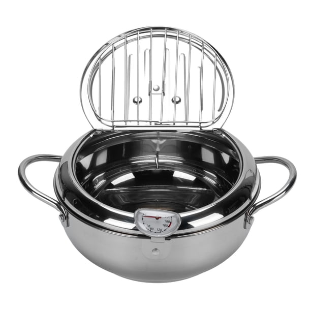 304 Pot De Freidora Profunda De Acero Inoxidable, Olla Japonesa De Fría 2.2L Con Control De Temperatura, Rejilla De Drenaje De Goteo De Aceite, Ideal Para Pollo Frito, Camarones,