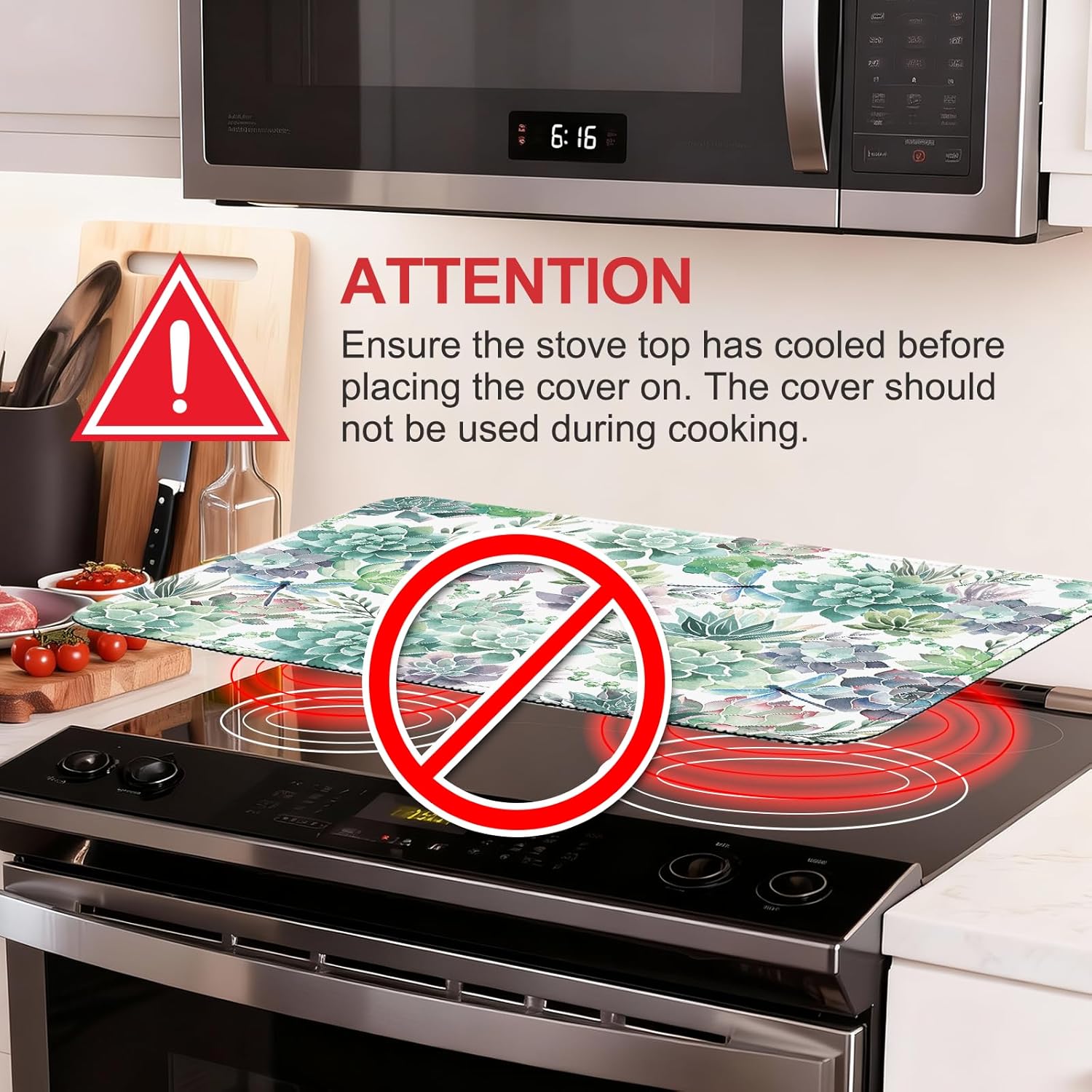 Succulent Stove Top Cover for Electric Stove,Succulent Ceramic Stove top Cover,Heat Resistant Glass Cooktop Cover,Flat RV Range Stovetop Protector,Dish Drying Mat for Kitchen,28"x20"