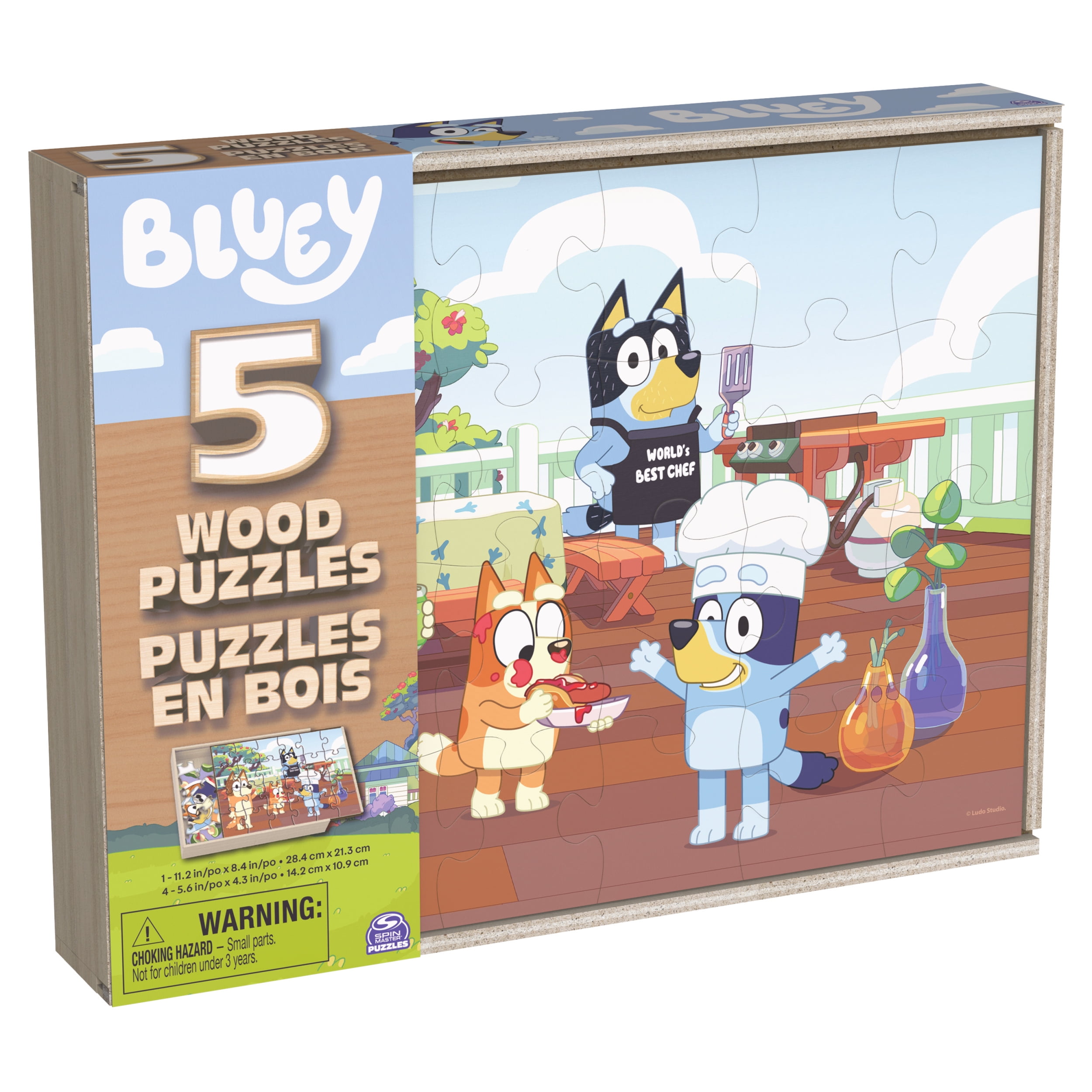 Bluey 5-Pack of wood Jigsaw Puzzles for Families, Kids, and Preschoolers Ages 3 and Up